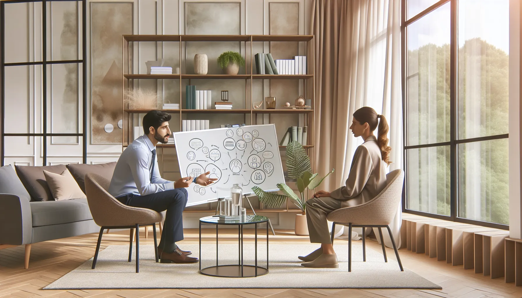 therapist working with a client in a modern therapy office.