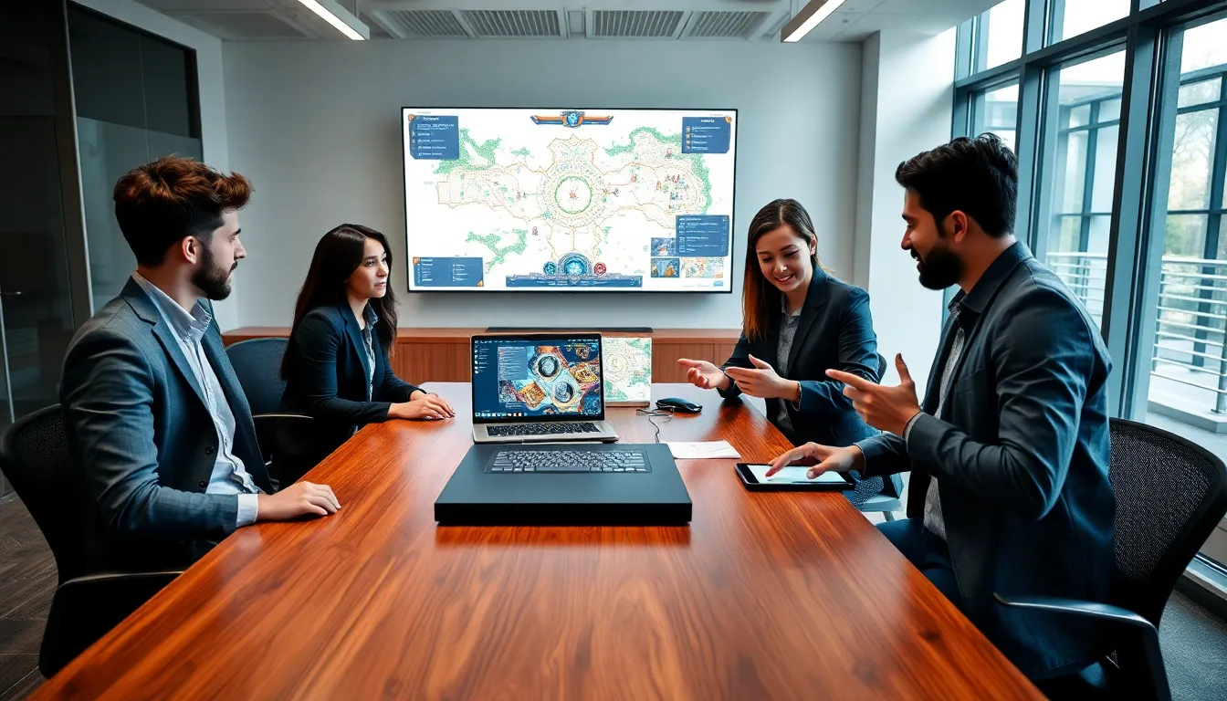 diverse team strategizing over CK2Generator in a modern office.