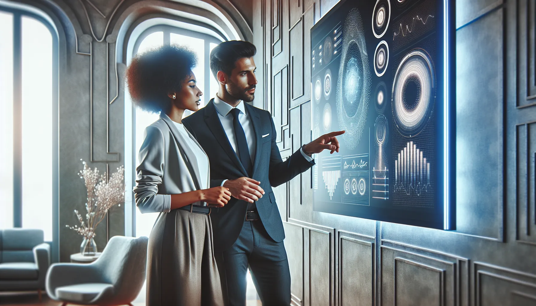 professionals discussing the psychological implications of numbers in a modern office.