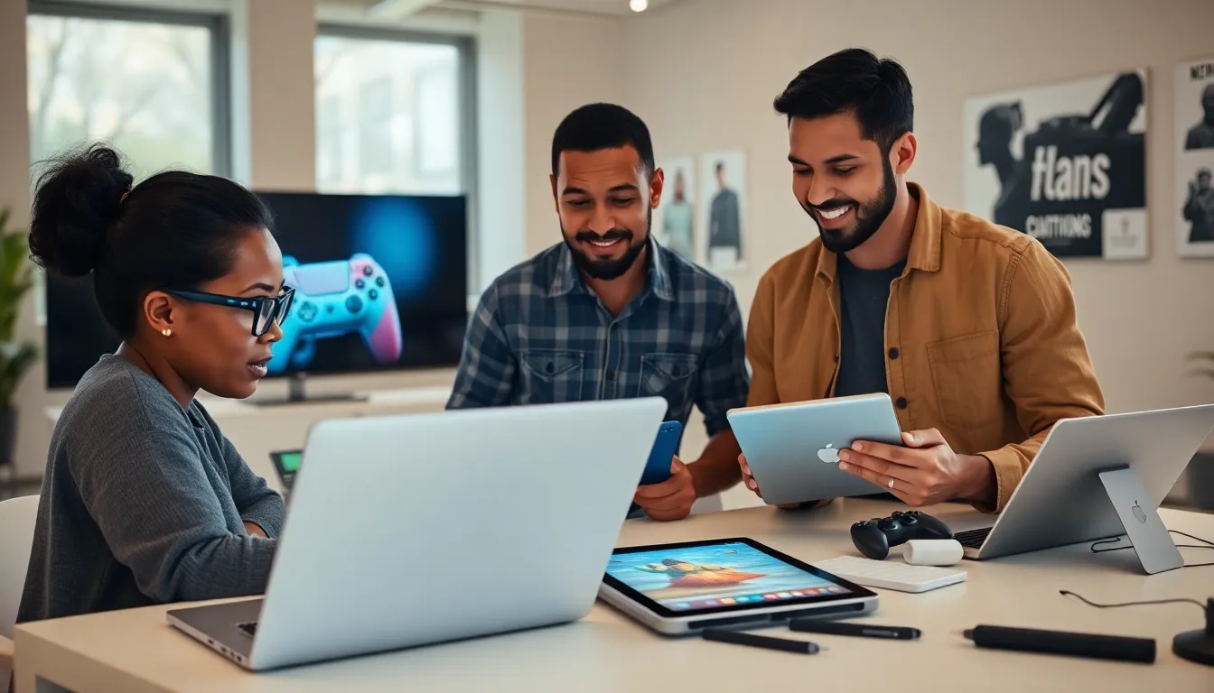 diverse team collaborating on PlayStation ImagineerGames content in a modern office.