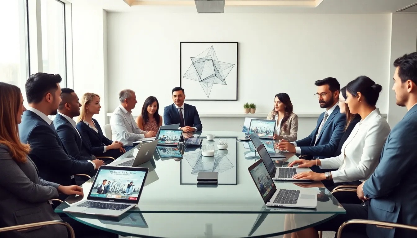 diverse professionals discussing the significance of a number in a modern office.