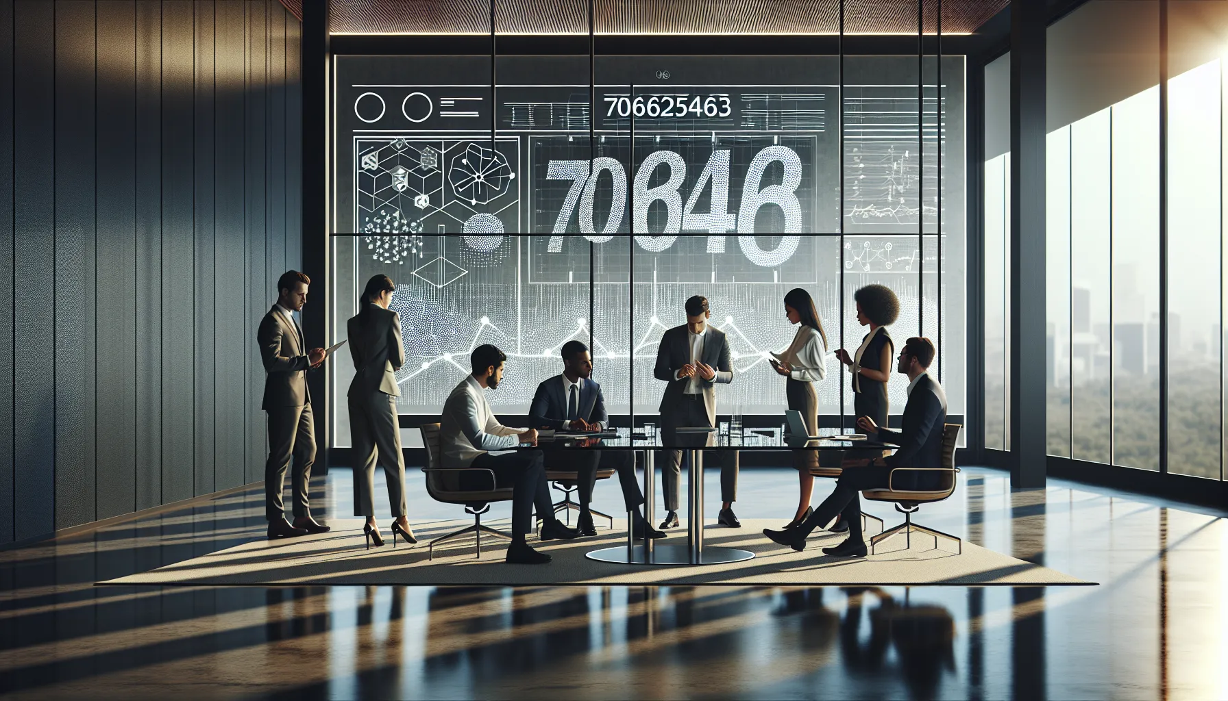 diverse team discussing the significance of number 7066234463 in a modern office.