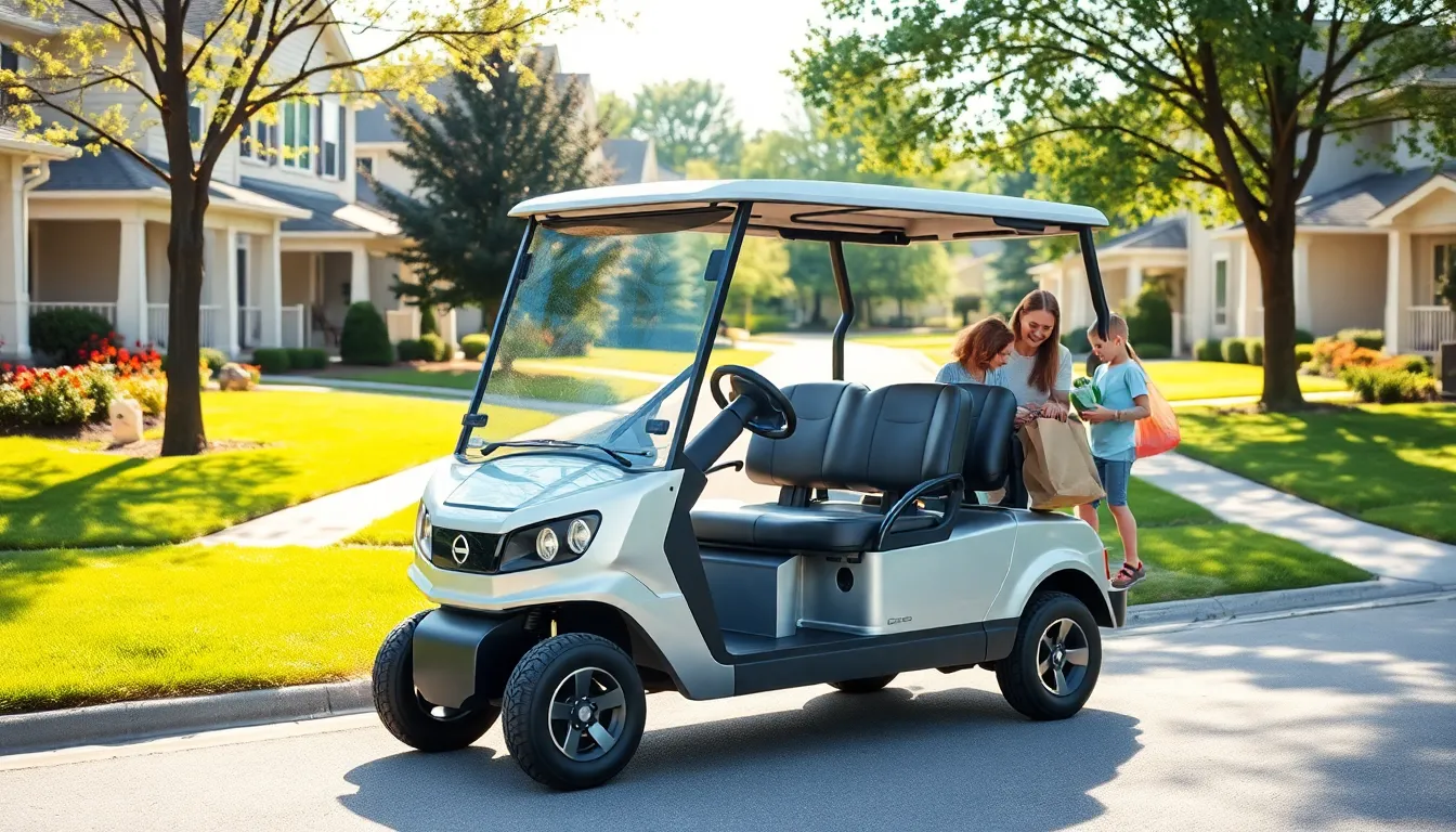 a neighborhood electric vehicle parked in a suburban area.