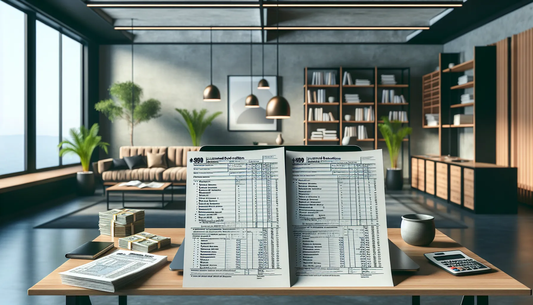Comparison of tax deduction forms on a desk in a modern room.
