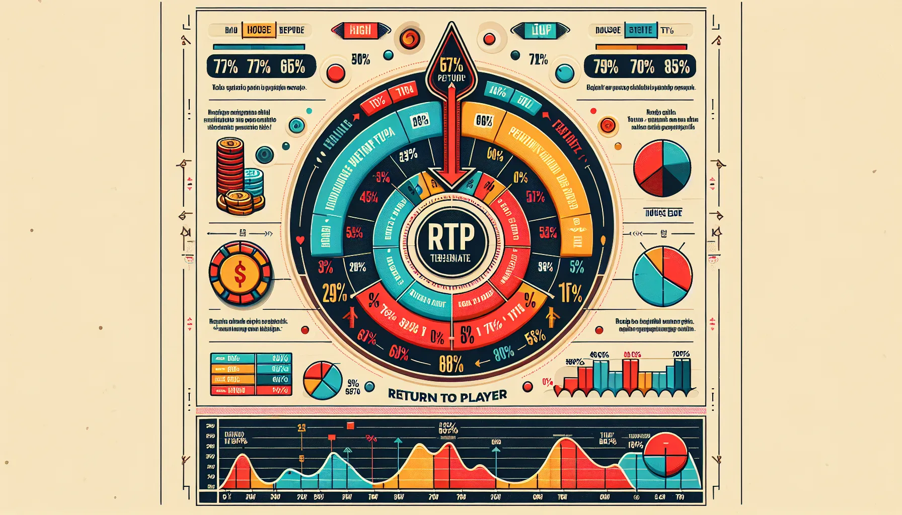Illustration showing RTP calculation in gambling with percentage flows and labeled segments.