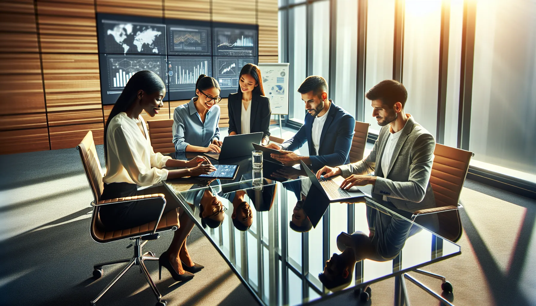 diverse team brainstorming in a modern office setting.