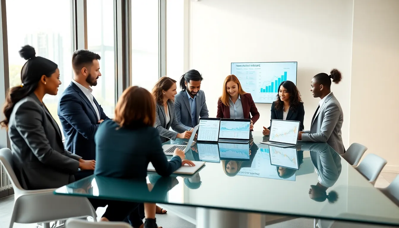 diverse real estate team collaborating in a modern office.