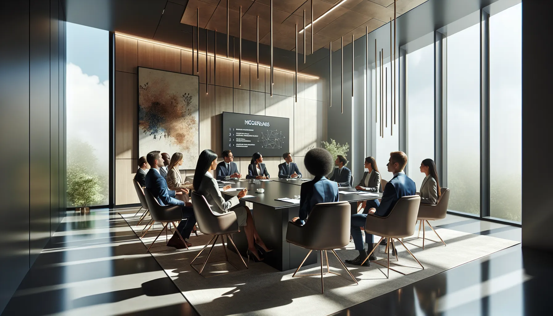 diverse professionals discussing cultural significance in a modern conference room.