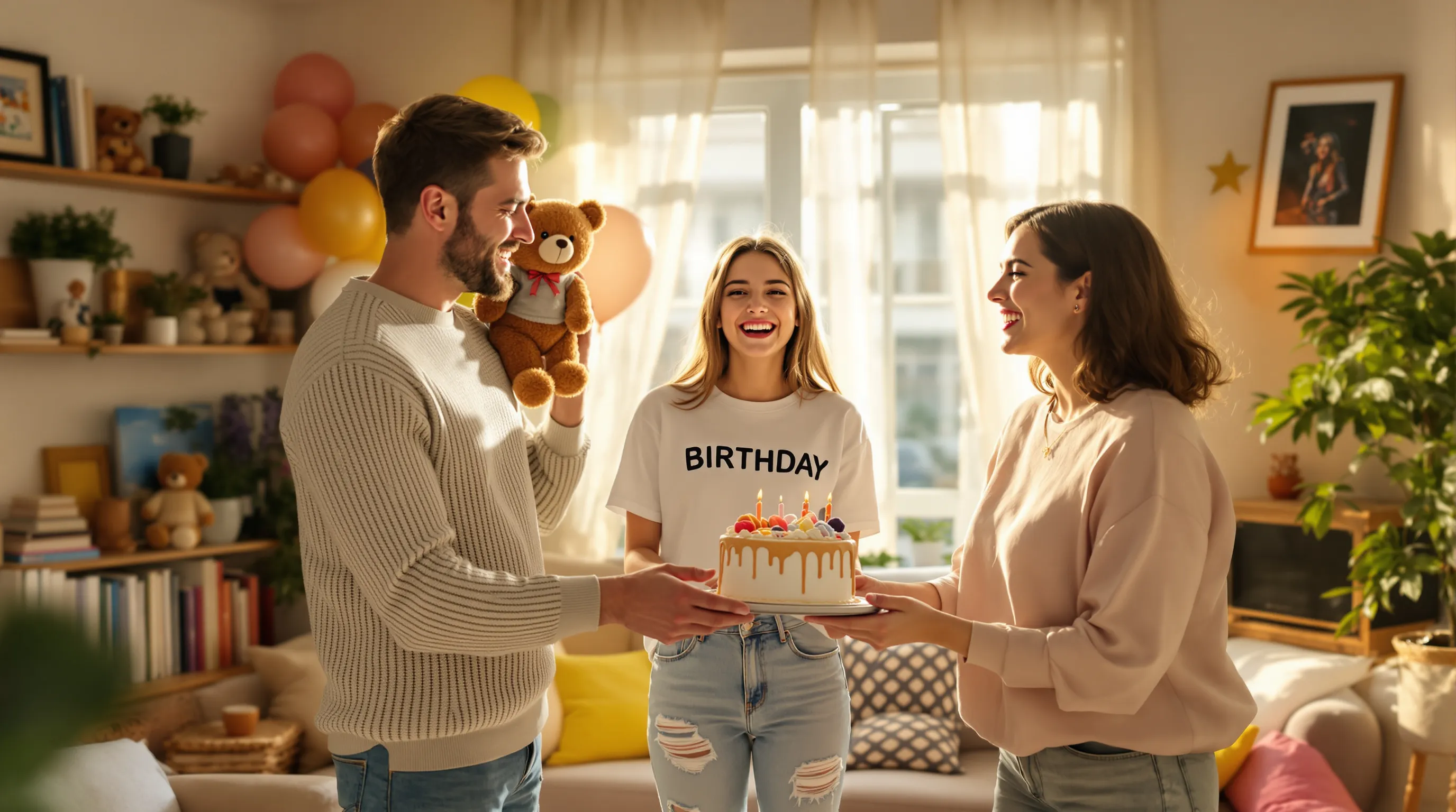 Croatian parents celebrating their teenage daughter's birthday in a cozy living room.