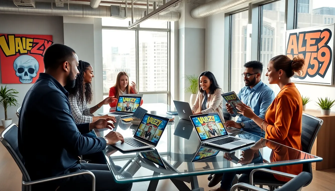 diverse professionals brainstorming in a modern office environment.
