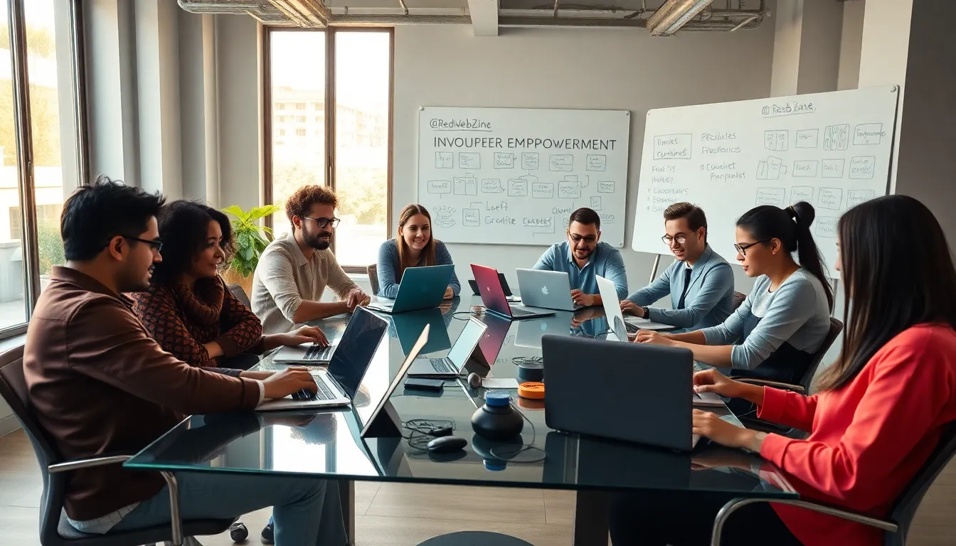 diverse digital community collaborating in a modern workspace.
