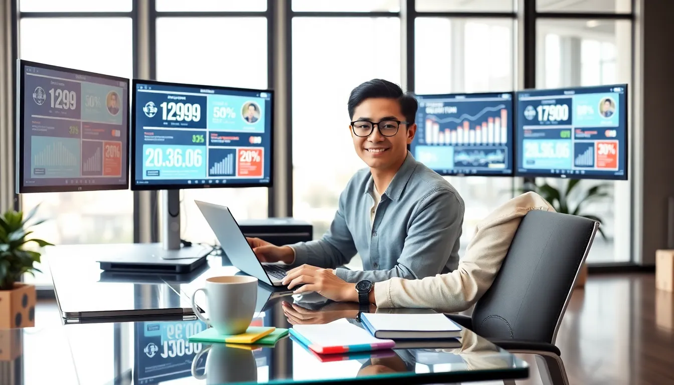 diverse online creator working in a modern office.