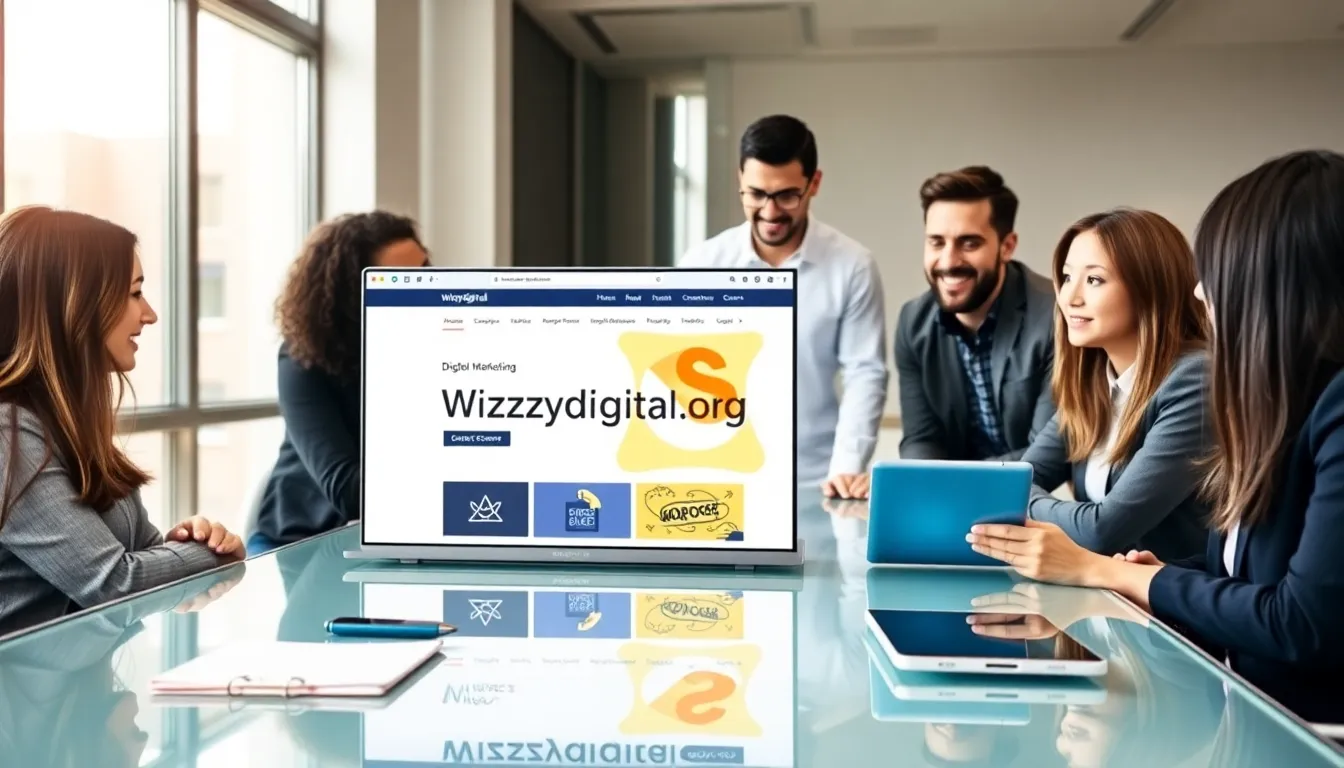 diverse team discussing digital marketing in a modern office.