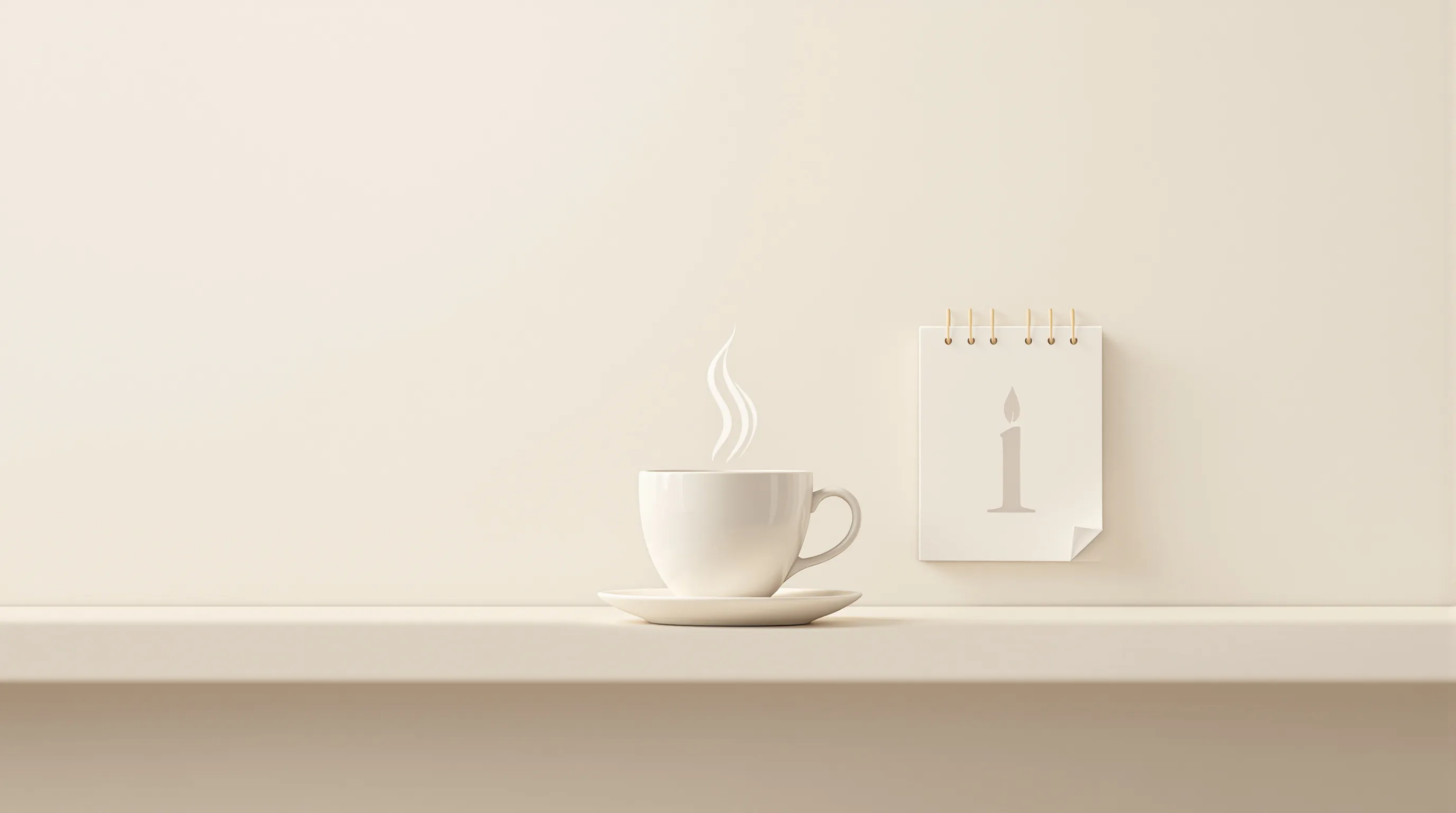 Coffee cup and birthday candle icon on clean minimal background.