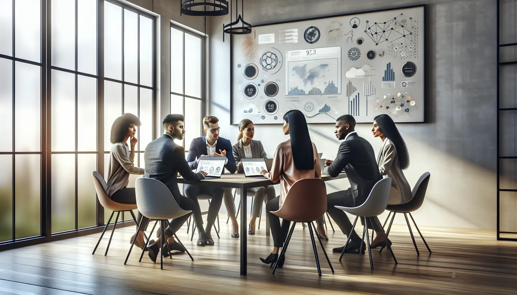 diverse team discussing the innovative Tronjuya97.0 platform.