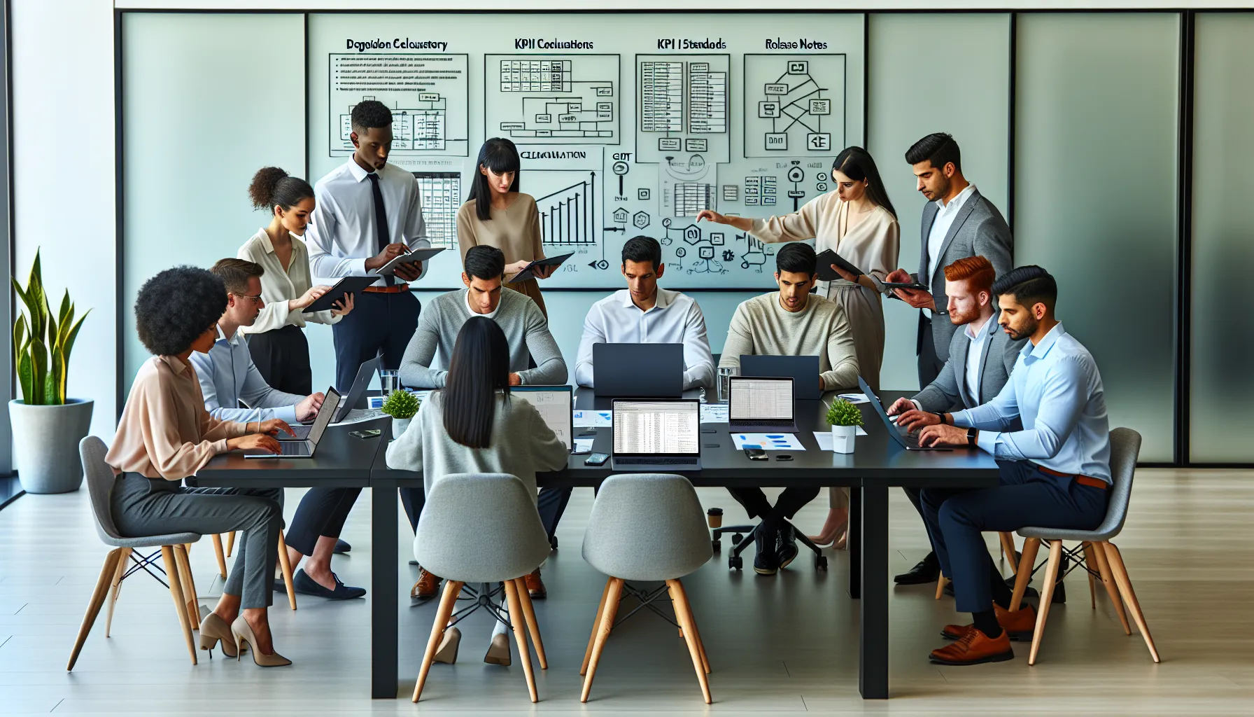 Analytics team standardizing Tableau keyword practices in a modern corporate office.