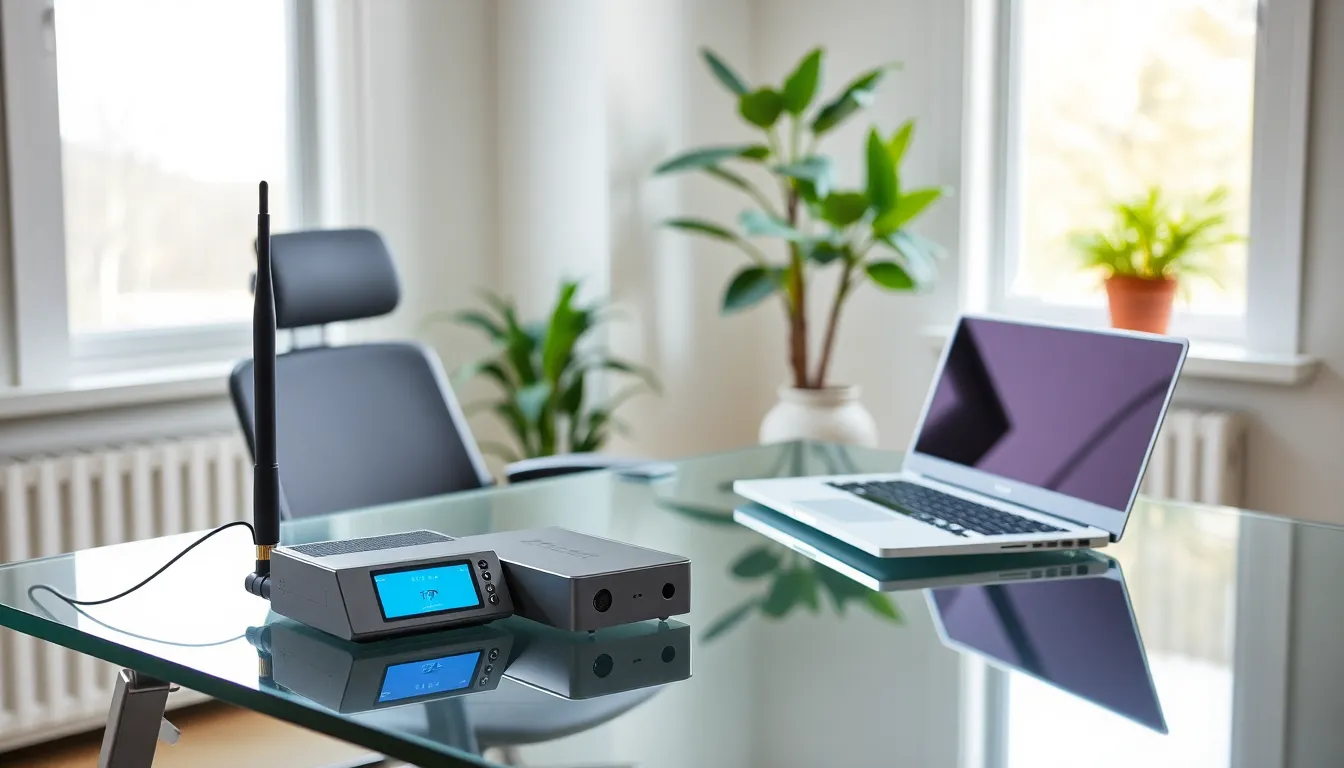 mobile cell phone booster in a modern home office.