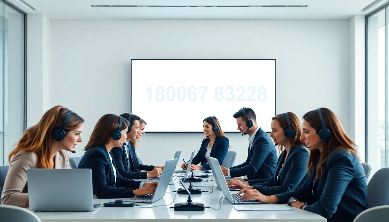customer service team engaging with clients in a modern office.