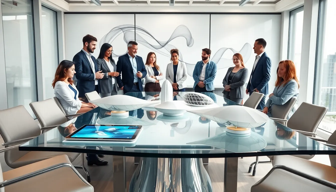 diverse team collaborating on innovative digital designs in a modern office.