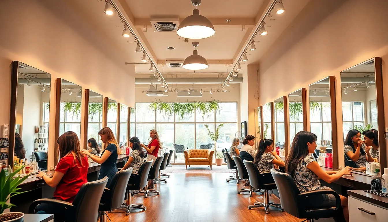 diverse stylists working in a welcoming beauty salon.
