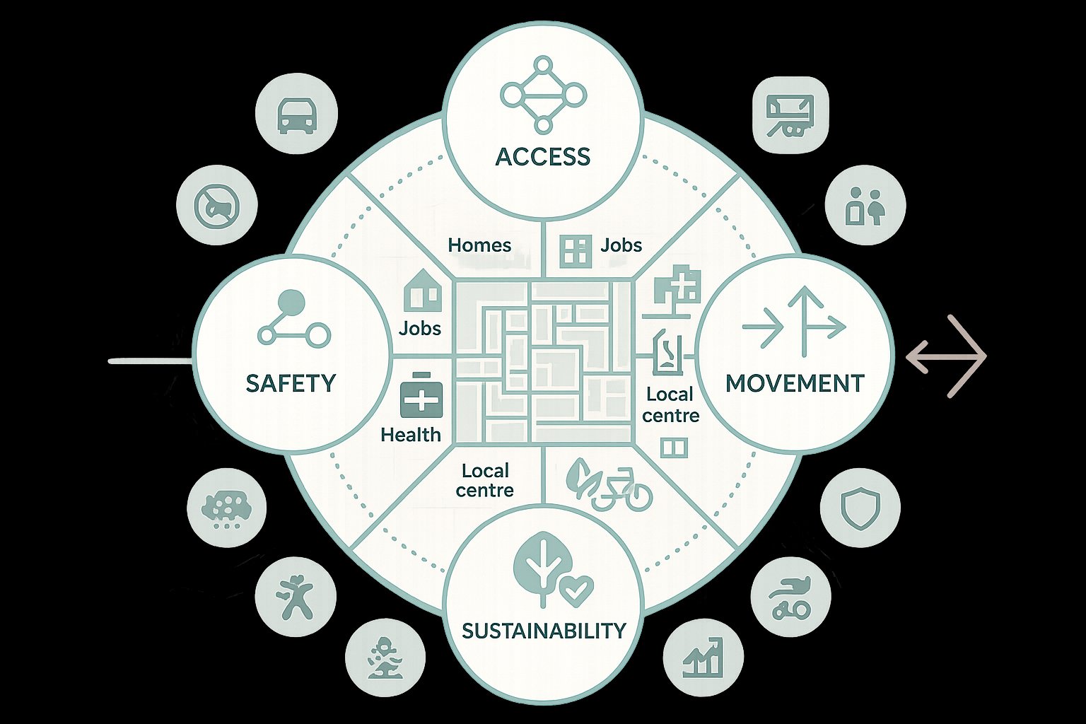 infographic showing key objectives of a balanced transport masterplan strategy.