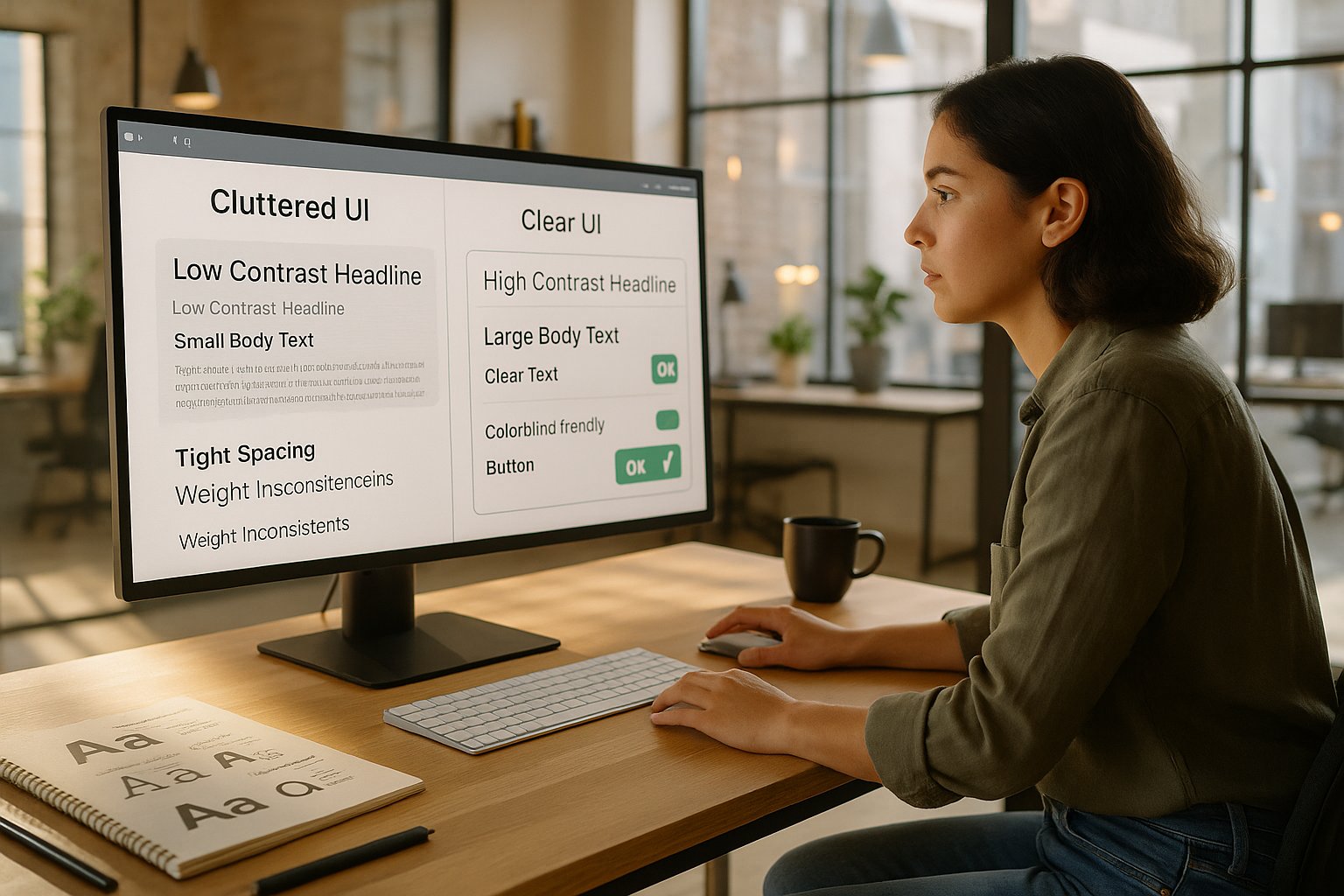 A designer compares two UI screens with different typography for interfaces styles.