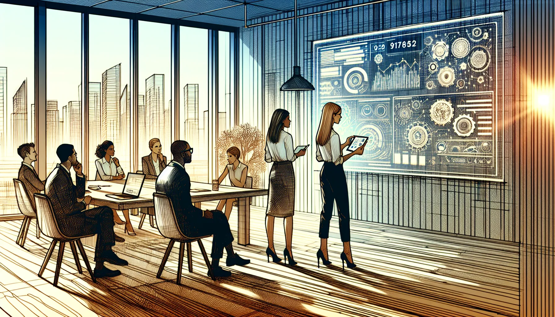 diverse team discussing tech innovations in a modern office.