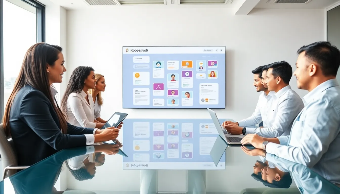 Diverse professionals collaborating in a modern office setting.