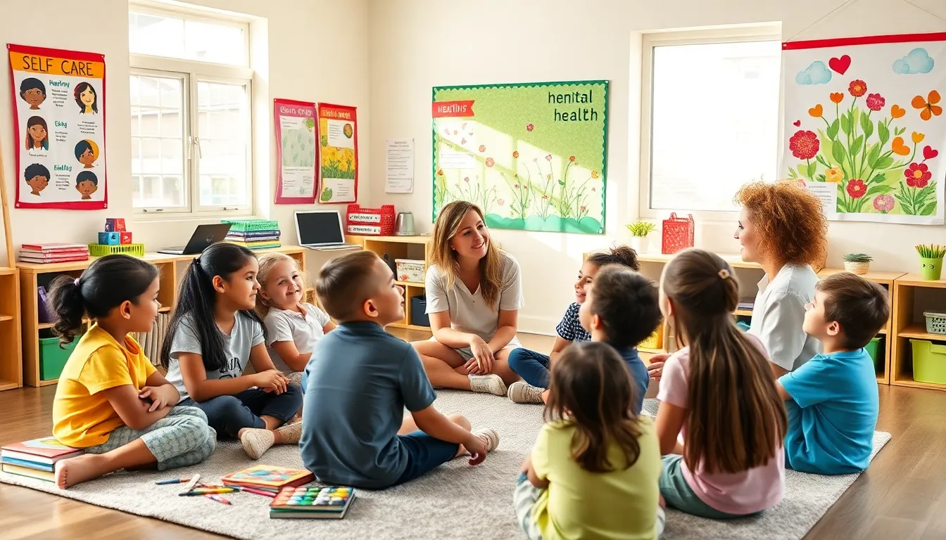children learning about mental health in a vibrant classroom setting.