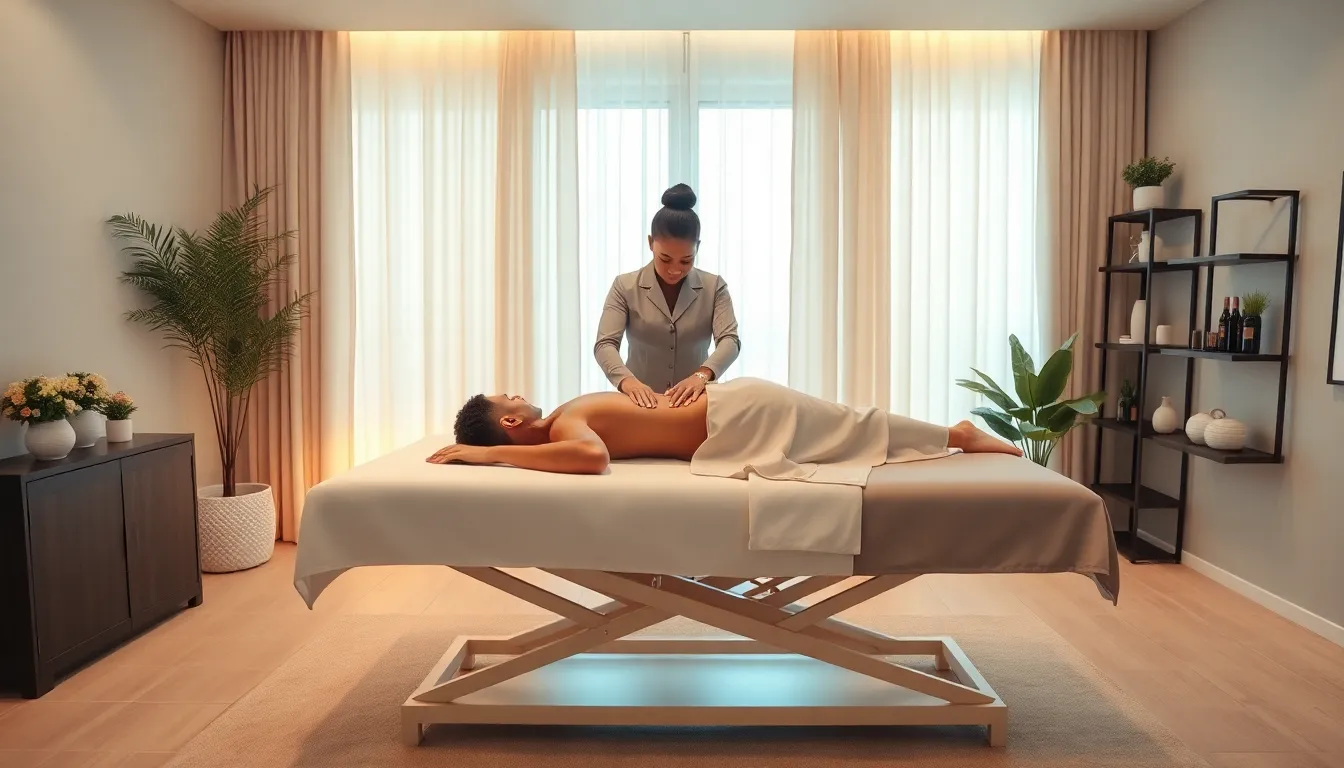 a massage therapist working in a tranquil therapy room.