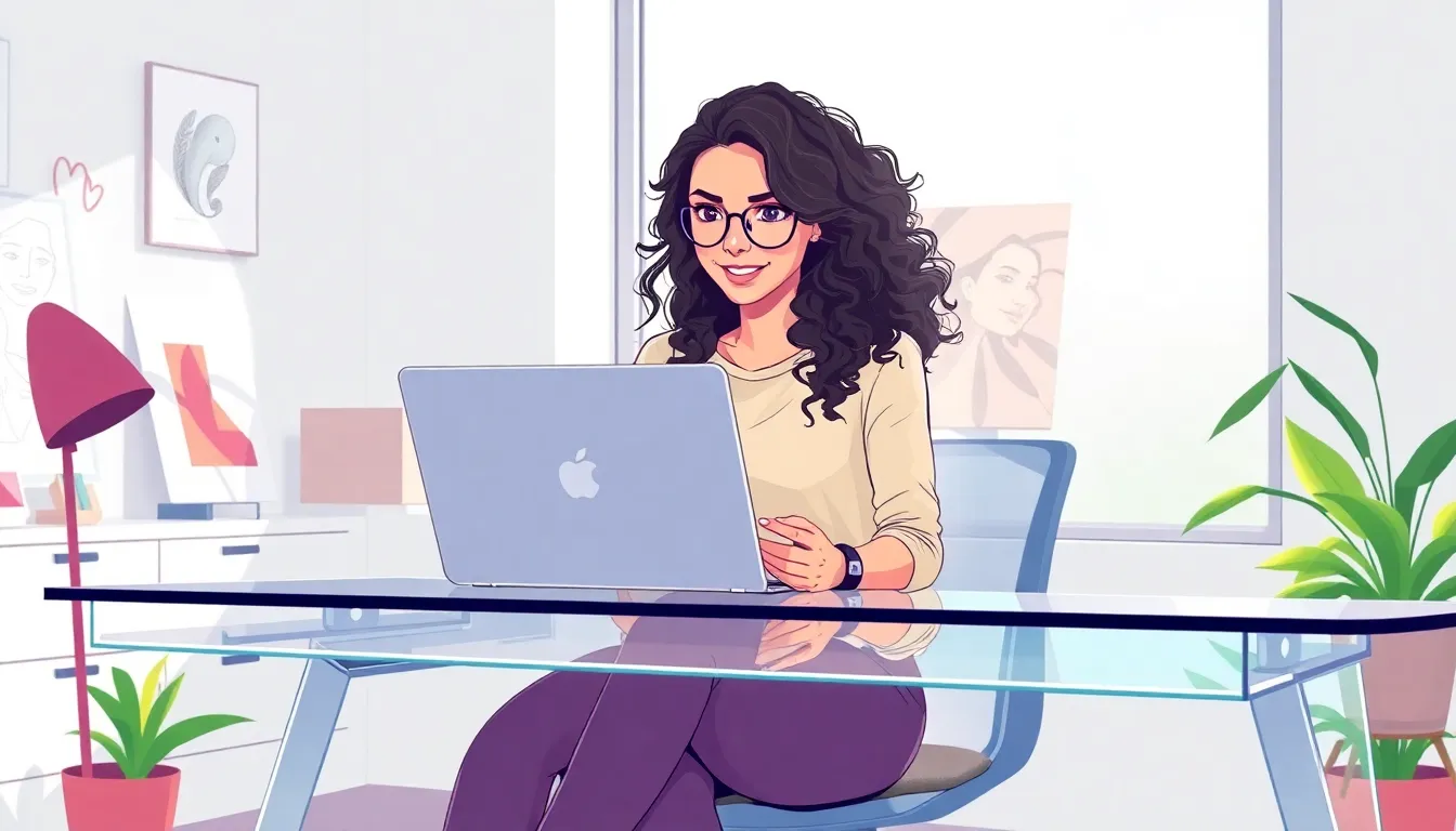 woman engaging with audience in a bright modern office.