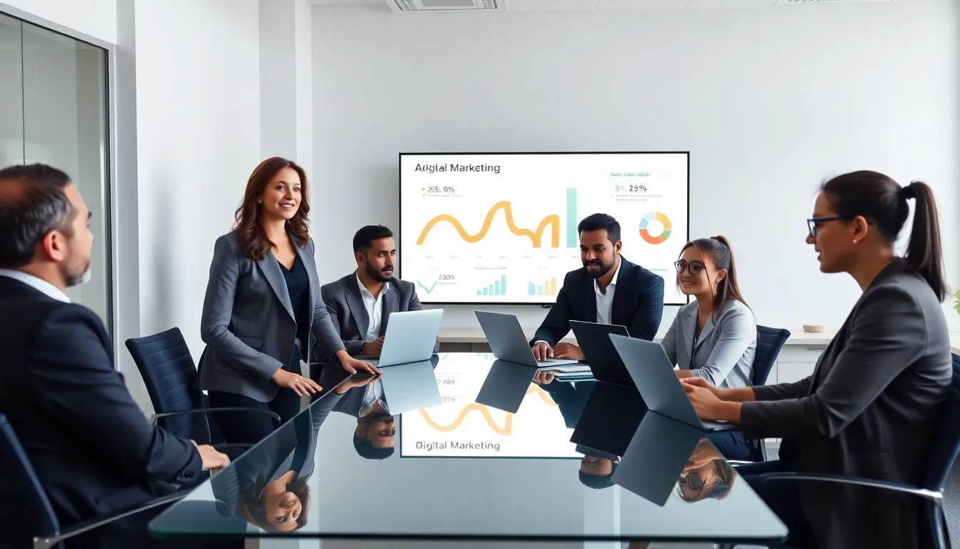 Ann Anderson leading a diverse team in a modern office.