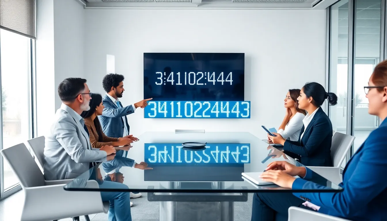 professionals discussing the numeric identifier 3412024434 in an office.