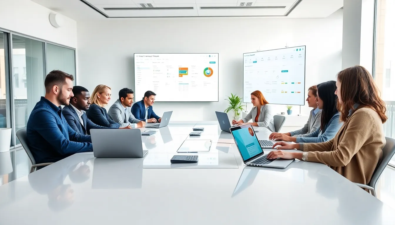 diverse team collaborating on Endbugflow Software in a modern office.