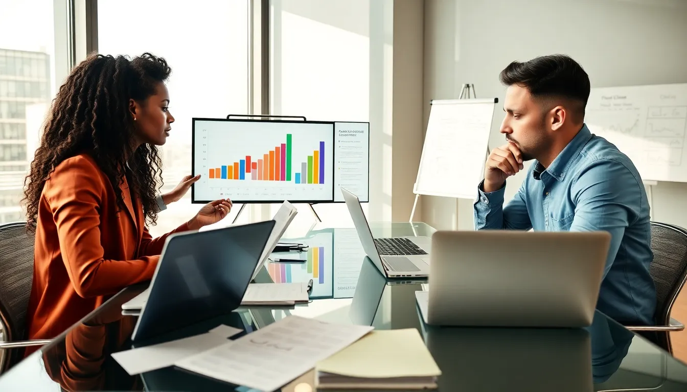 diverse team analyzing capital budgeting in a modern office.