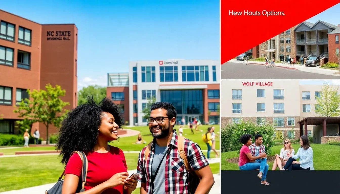 diverse students discussing in front of NC State residence halls.
