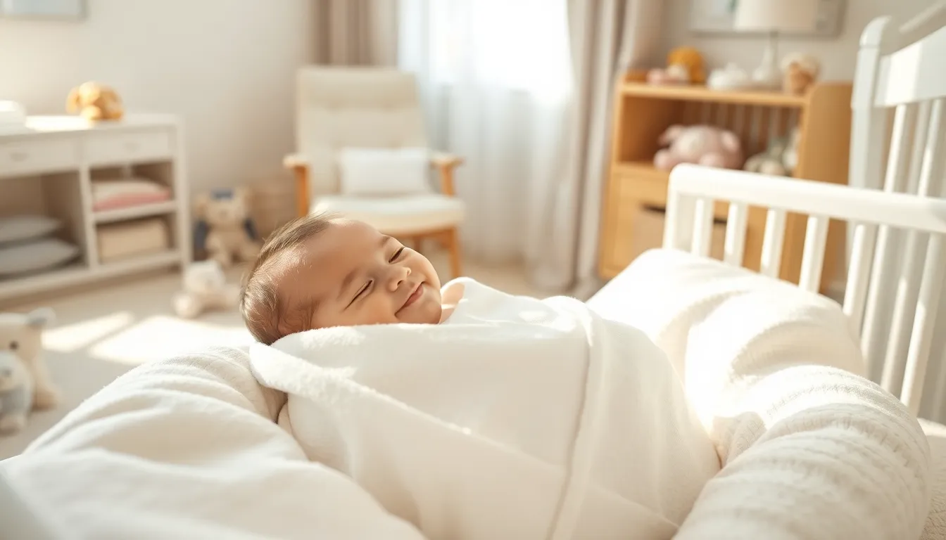 swaddled baby peacefully resting in a cozy nursery.