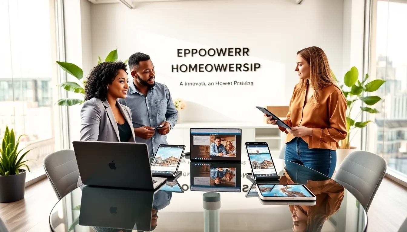 a diverse team discussing modern real estate technology in a bright office.
