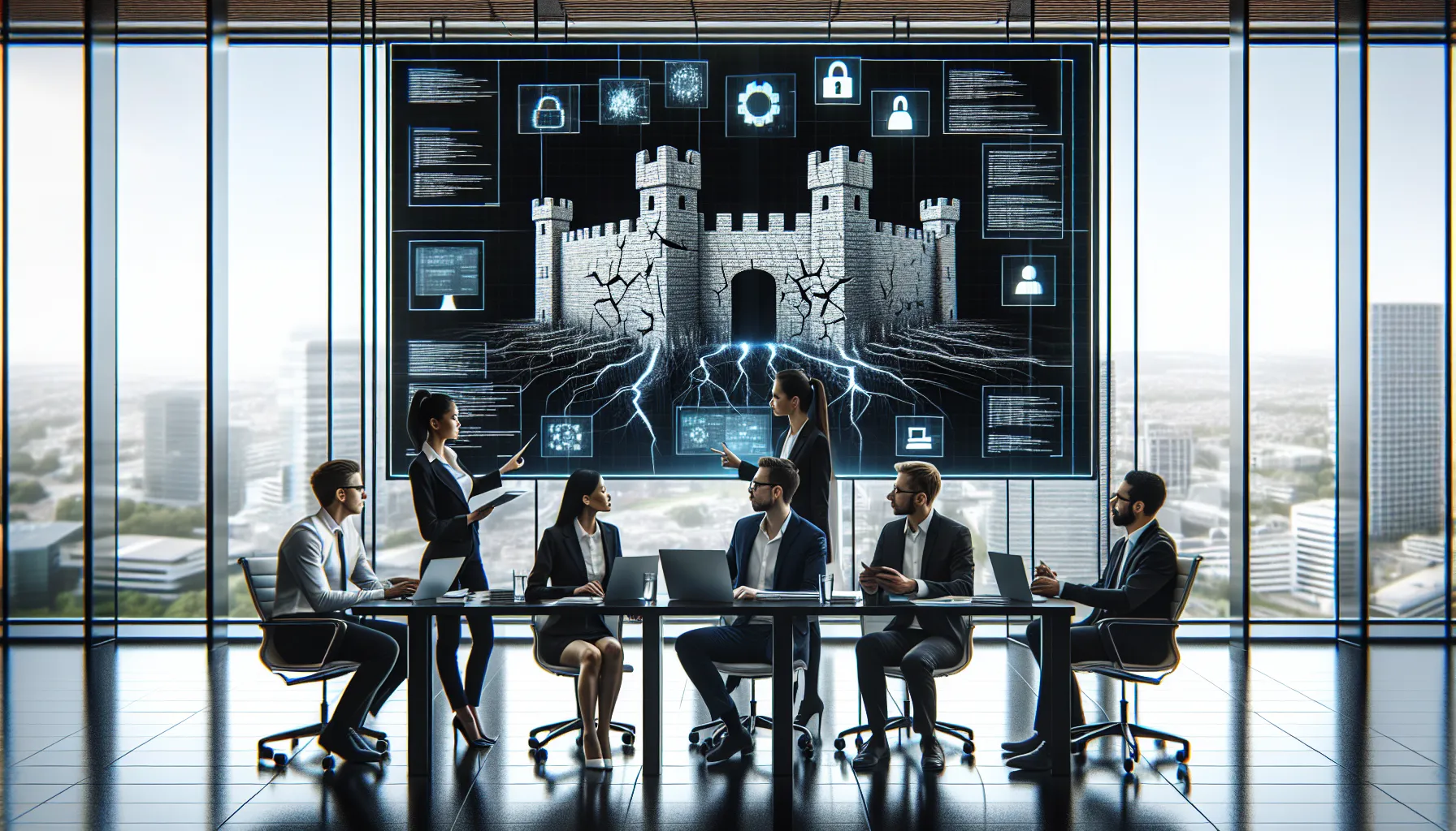 diverse team discussing software vulnerabilities in a modern office