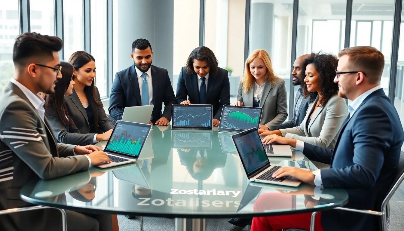 diverse financial advisors collaborating in a modern office setting.