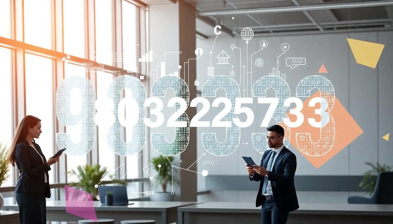 professionals discussing the significance of the number 9803925783 in a modern office.