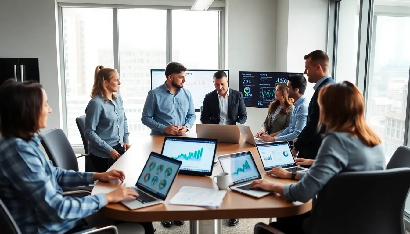 diverse marketing team collaborating in a modern office.