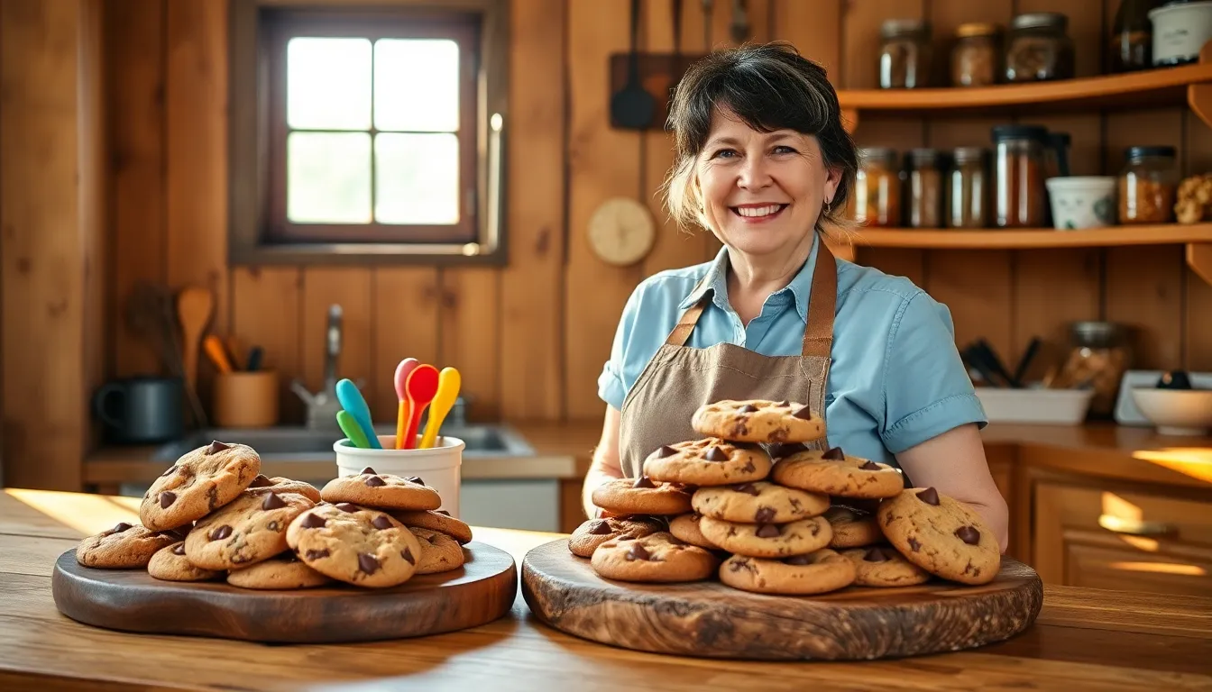 Mary baking in her cozy kitchen with freshly made cookies.