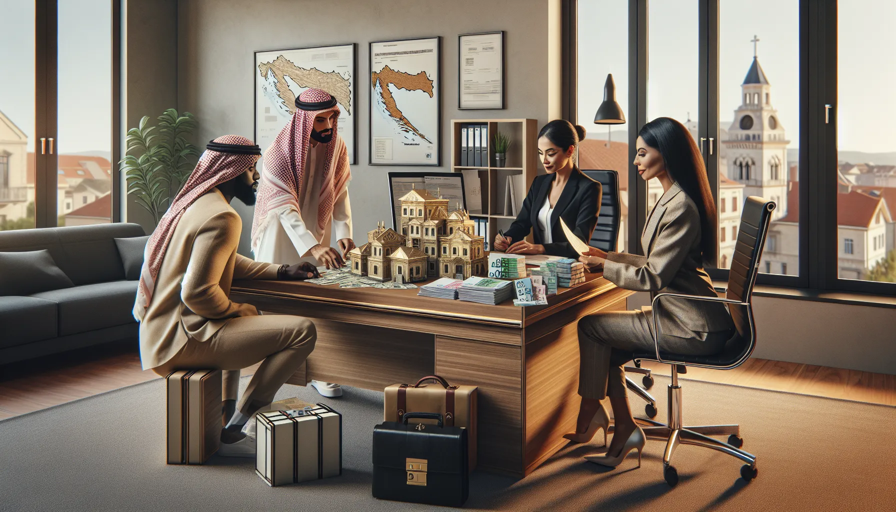 Professional real estate cash transaction meeting in Croatian notary office