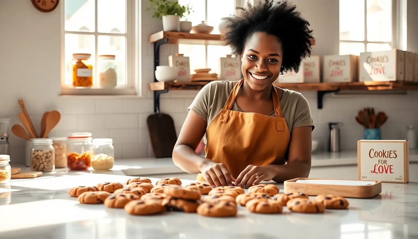 baker crafting cookies in a warm, inviting kitchen.