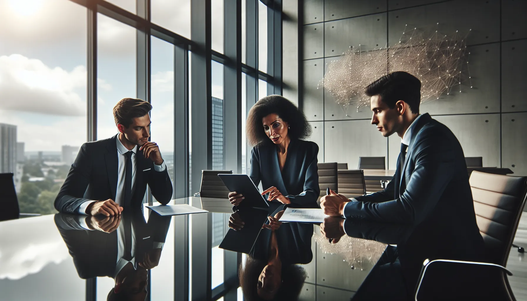 professionals discussing legal considerations in a modern office.
