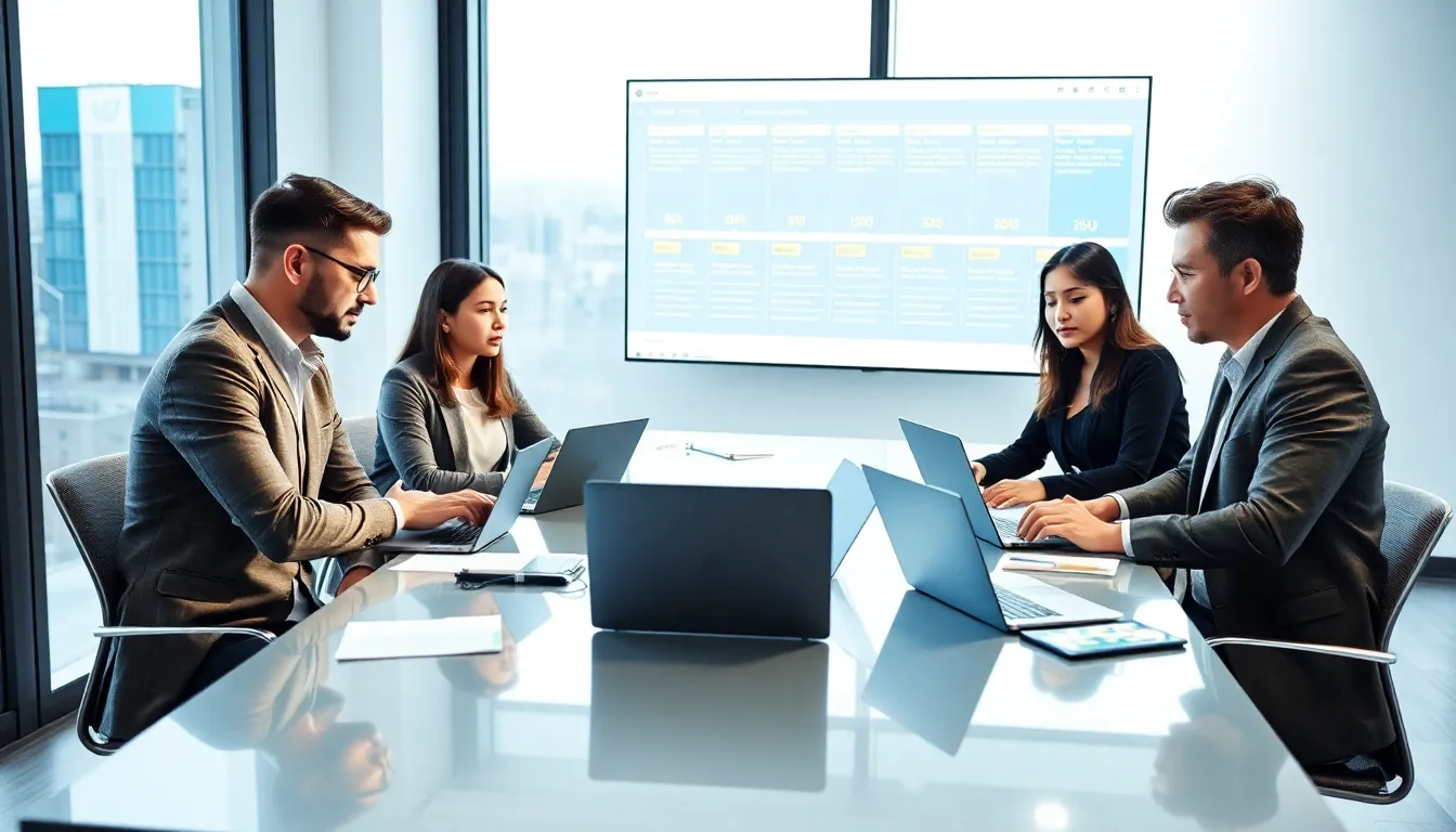 diverse tech team discussing Ooverzala updates in a modern office.