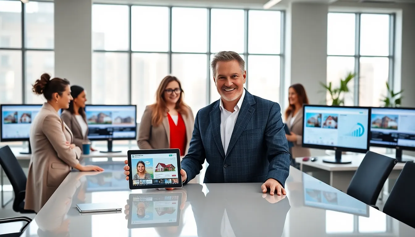 Timothy and a diverse team in a modern real estate office.