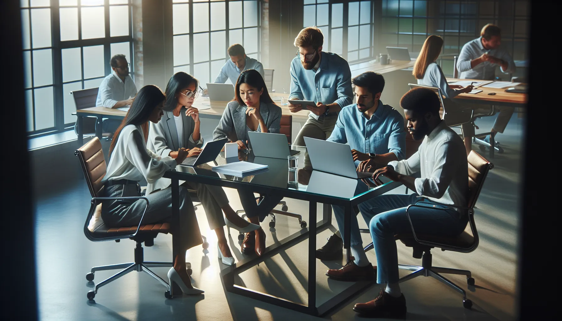 diverse team collaborating in a modern office environment.