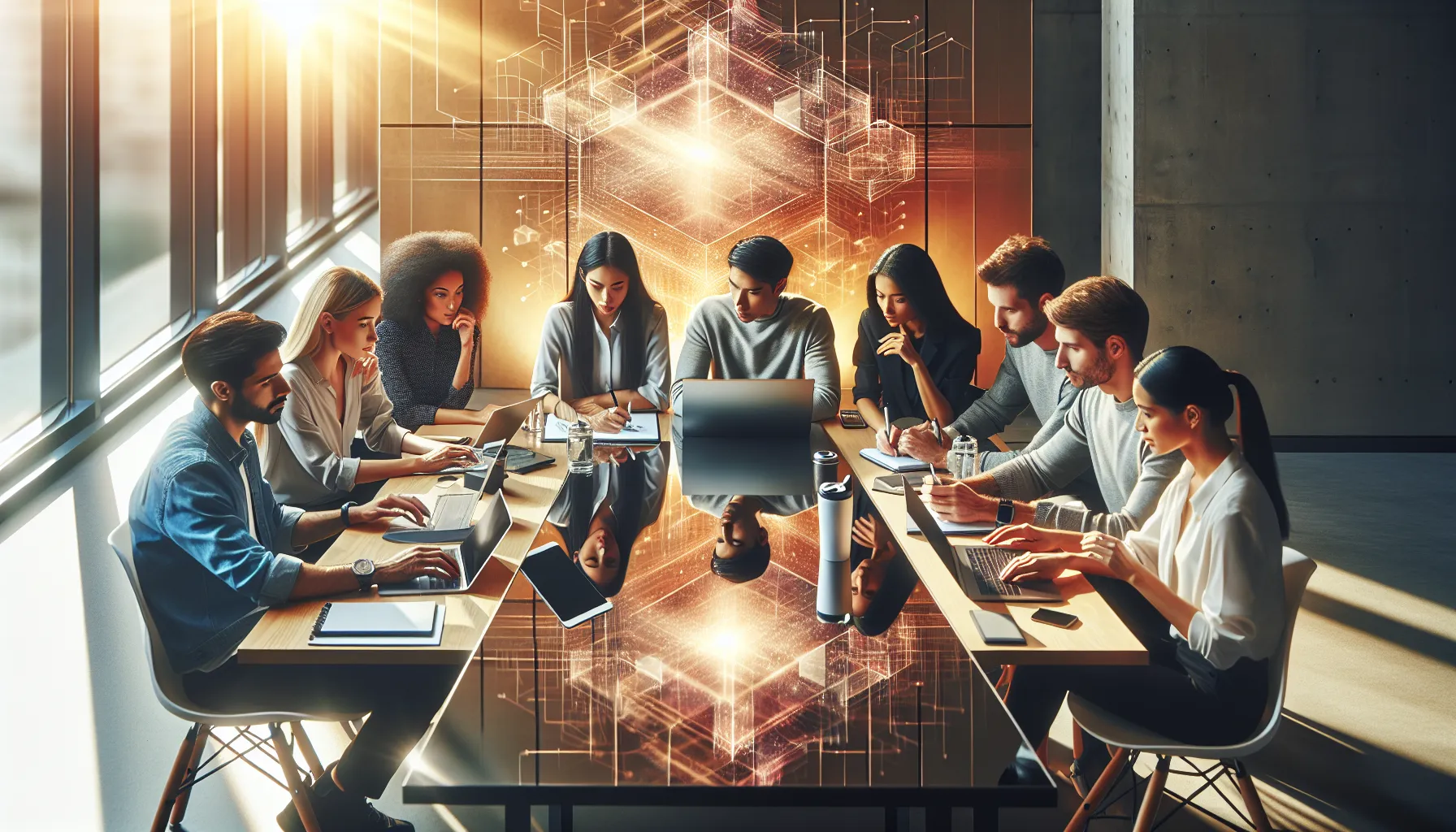 diverse team collaborating in a modern office setting.